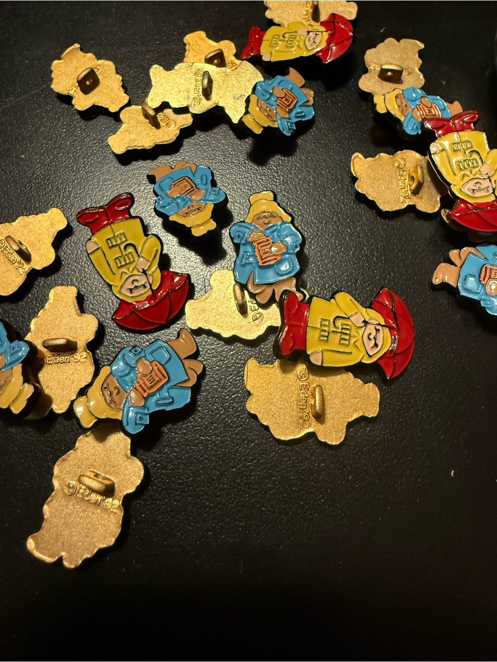 Paddington 1992 Enamel Raincoat Character button - Yellow, Blue, Red 157 total